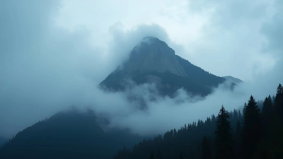 Majestic Mountain Peak Covered in Thick Fog