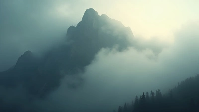 Majestic Mountain In Thick Fog Under Soft Daylight