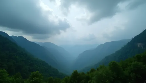 Majestic Mountains With Lush Green Trees Under Overcast Sky