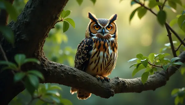 Majestic Owl Perched On Tree Branch