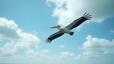 Majestic Pelican Soaring Under Cloudy Blue Sky