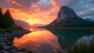 Majestic Rock Formation Beside Calm Lake At Sunset