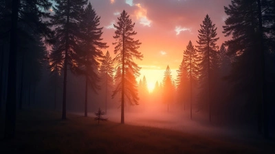 Majestic Tall Trees Against Dawn Sky