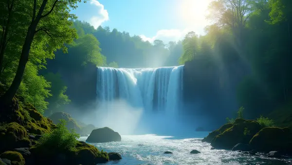 Majestic Waterfall Amidst Lush Green Trees