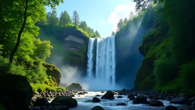 Majestic Waterfall In Lush Green Forest