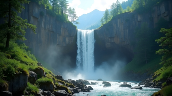Majestic Waterfalls Cascading Down Rocky Mountain Cliffs