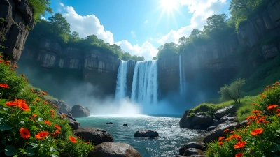 Majestic Waterfalls Over Rocky Cliffs in Green Forest