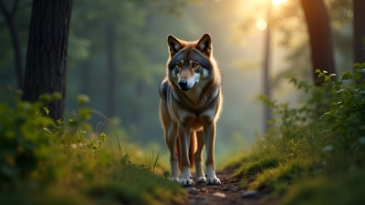 Majestic Wolf Standing Alert in Forest