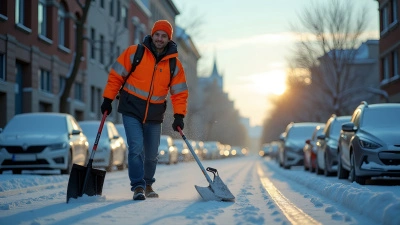 Man in Bright Orange Safety Vest Shoveling Snow
