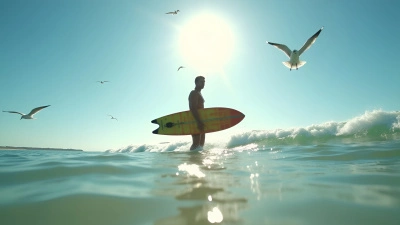 Man With Colorful Surfboard In Ocean