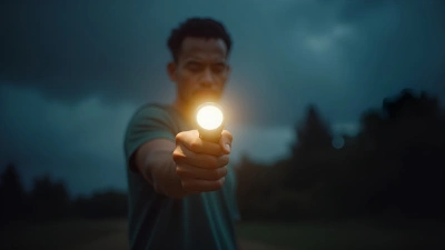 Man Outdoors At Night With Flashlight