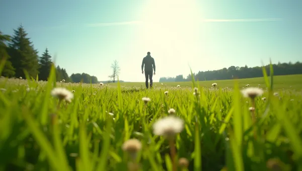 Man Strolling Across Green Grass Field