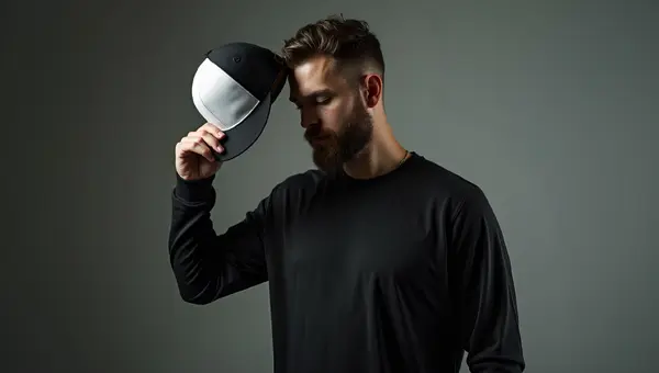 Man Wearing Black Long-Sleeve Shirt Holding Cap