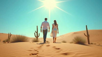 Man And Woman Walking In Sunlit Desert