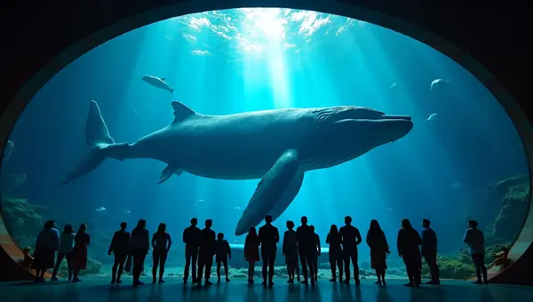 Massive Blue Whale Sculpture in Underwater Museum