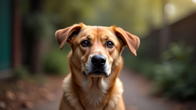 Medium-Coated Tan Dog Sitting Alertly Outdoors