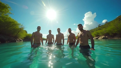 Men Standing Waist-Deep in Clear Water Outdoors