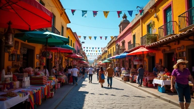 Mexican Street Market With Colorful Textiles And Crafts
