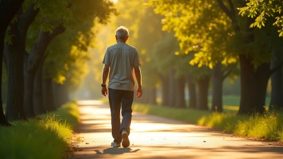 Middle-Aged Man Walking Through Sunlit Park