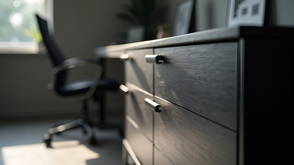 Minimalist black and white wooden cabinet with clean lines and modern handles for contemporary storage