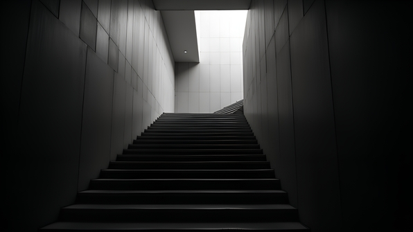 Minimalist staircase design with geometric patterns in high-contrast black and white