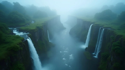 Mist-Shrouded Waterfalls Amid Lush Greenery