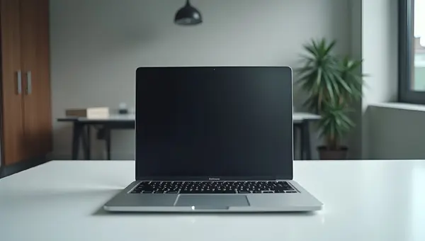 Modern Black Gray Laptop on White Desk