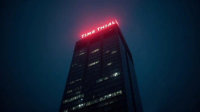 Modern Building Illuminated At Night With Neon Sign