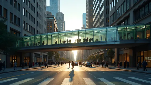 Modern Glass Pedestrian Overpass in Urban City