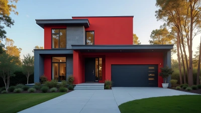 Modern Red And Gray Concrete House Design