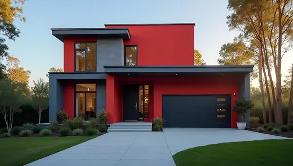 Modern Red And Gray Concrete House Design