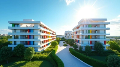 Modern White Buildings with Rainbow Stripes