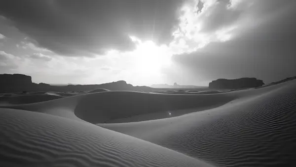 Monochrome Landscape Of Rolling Sand Dunes