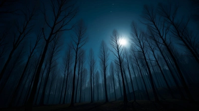 Moonlit White Leafless Trees In Eerie Forest