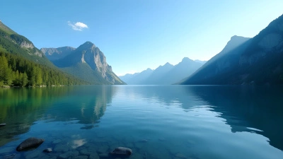 Mountain Lake Reflecting Clear Blue Skies