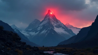 Mountain Peak With Red Beacon At Twilight