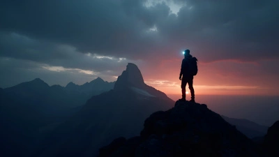 Mountain Peak Silhouette With Headlamp At Twilight