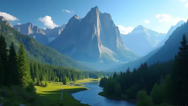 Mountain Range In National Park With Lush Forests