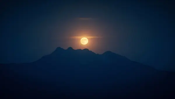 Mountain Range Silhouette Beneath Full Moon