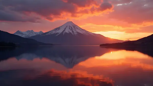 Mountain Range Silhouette Reflected at Sunset