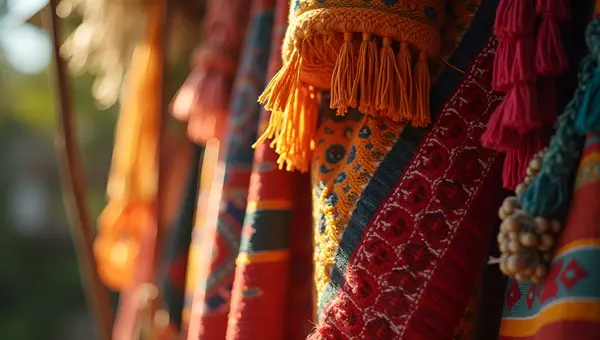 Multi-Colored Fringed Textile With Bohemian Patterns