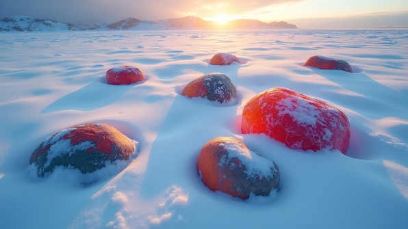 Multi-Colored Rocks on White Snow Landscape