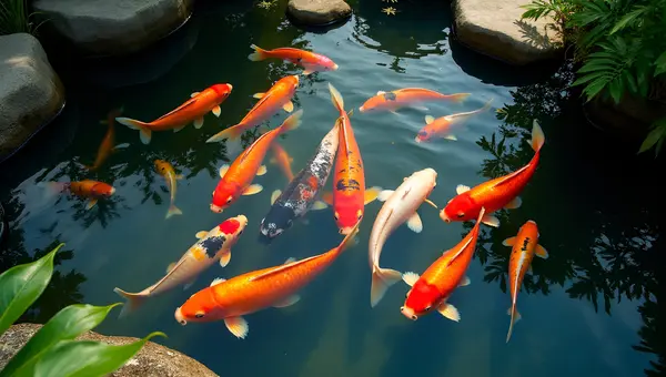 Multicolored Koi Fish Swimming in Clear Pond