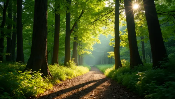 Narrow Dirt Path Along Forest Trees