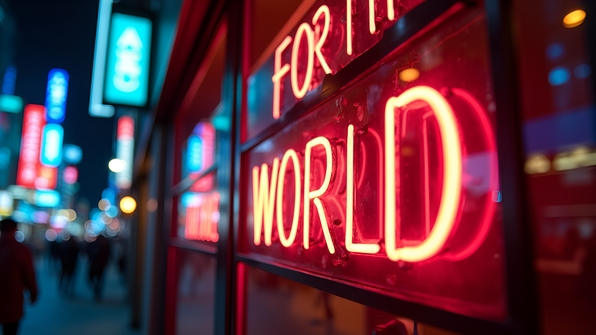Neon Sign For The World In Urban Night
