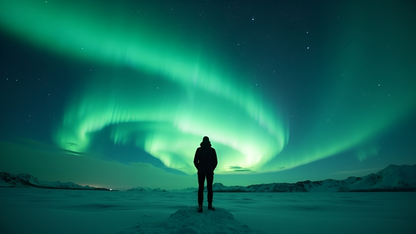 Northern Lights Over Snowy Remote Landscape