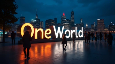 One World Sign Illuminated At Night