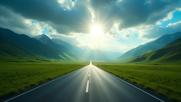 Open Road Through Lush Green Hills