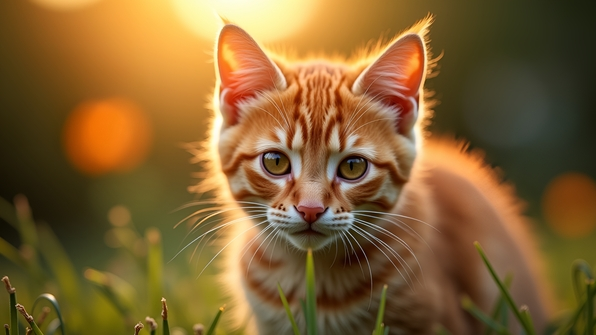 Close-up shallow focus of an orange tabby cat with bright eyes and soft fur