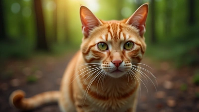 Orange Tabby Cat With Green Eyes Close-Up